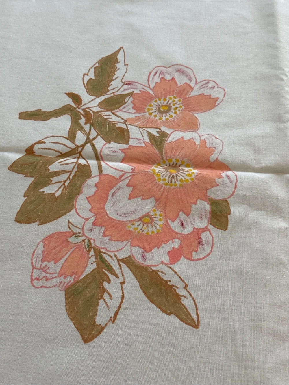Vintage rectangle tablecloth coral peach pink flowers cottagecore sweet coquette